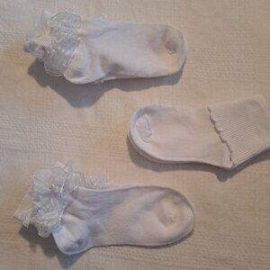 Girls white dressy socks 3 pairs heel to toe 7" lots of stretch bundle 2